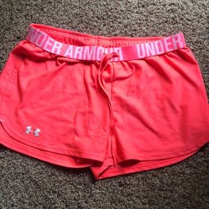 Neon pink underarmour shorts